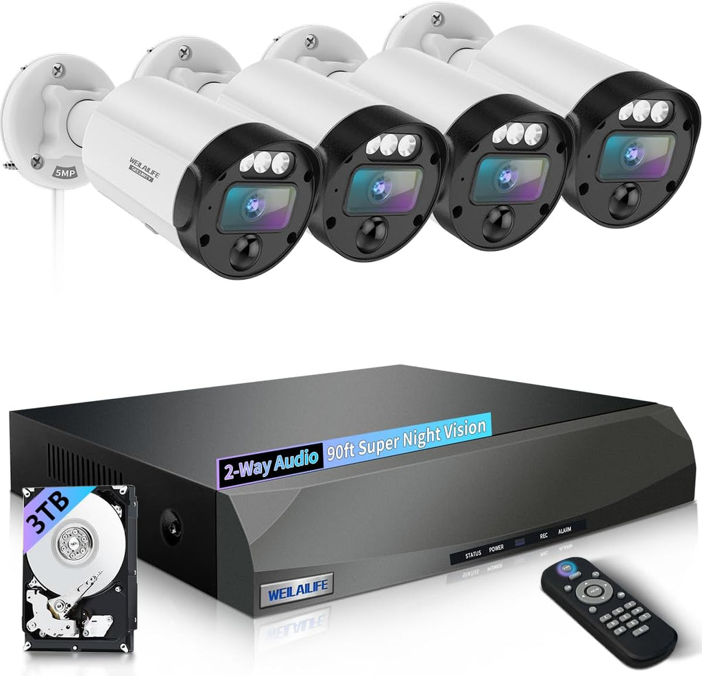 【90-Day Storage & 2-Way Audio】 5MP Outdoor Wired Security Camera System, Wired Home Security Camera System, Home Video Surveillance System