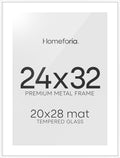 Homeforia 24x32 Poster Frame White, High End Metal 24 x 32 Large Picture Frames with Mat 20 x 28 for Photo, 24x32 Thin Frame Matted to 20x28 inch Print, 32x24 Frame, Tempered Glass, Wall Kit, Set of 1