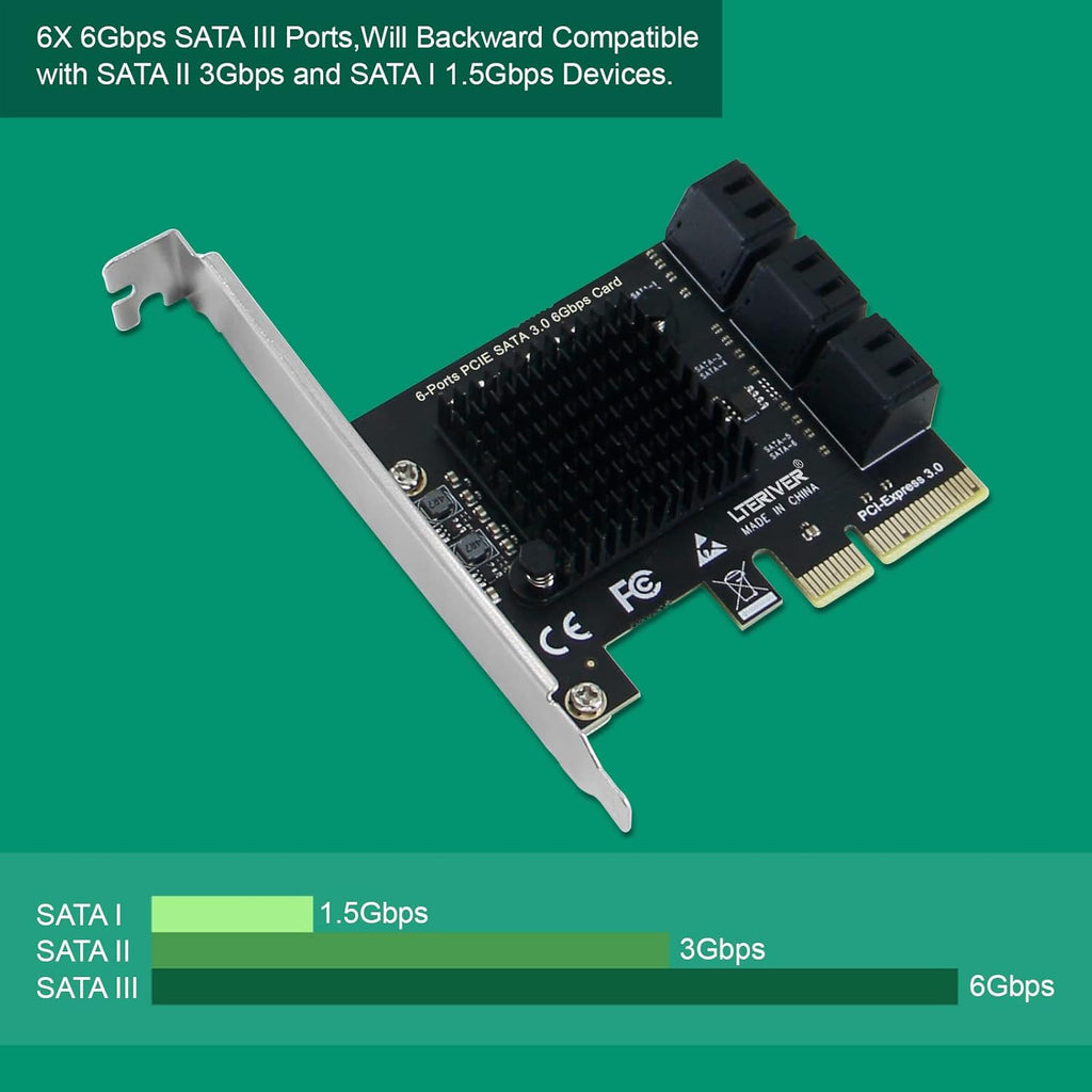PCIE 3.0 X4 to 6-Ports Serial ATA/SATA 3.0 Host Controller, Plug and Play on Windows OS, MAC OS, and Linux Kernel Systems-6X 6Gbps Max SATA 3.0 None Raid Ports-Support AHCI Boot Up (PCE-G3S6)