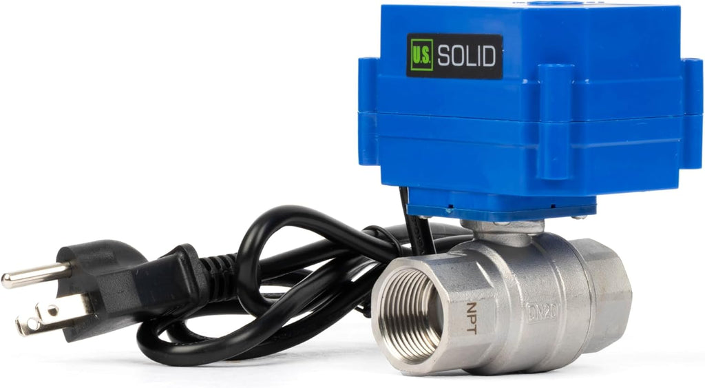 U.S. Solid 3/4" Motorized Ball Valve with US Plug 110VAC Stainless Steel Electrical Ball Valve,Auto Return, Normally Open