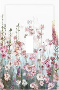 Colorful Flowers Pink Floral Watercolor Plant Decorative Light Switch Cover 1 Gang Single Toggle Device Electrical Faceplate Switchplates Decorator Outlet Wall Plate for Bed Room Living Room Decor