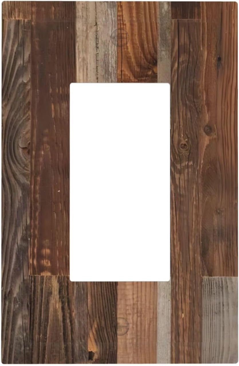 Vintage Brown Wooden Boards Print Wood Grain Decorative Outlet Covers 1 Gang Single Rocker Light Switch Cover Plate Wall Plates GFCI Faceplate for Farmhouse Home Decor
