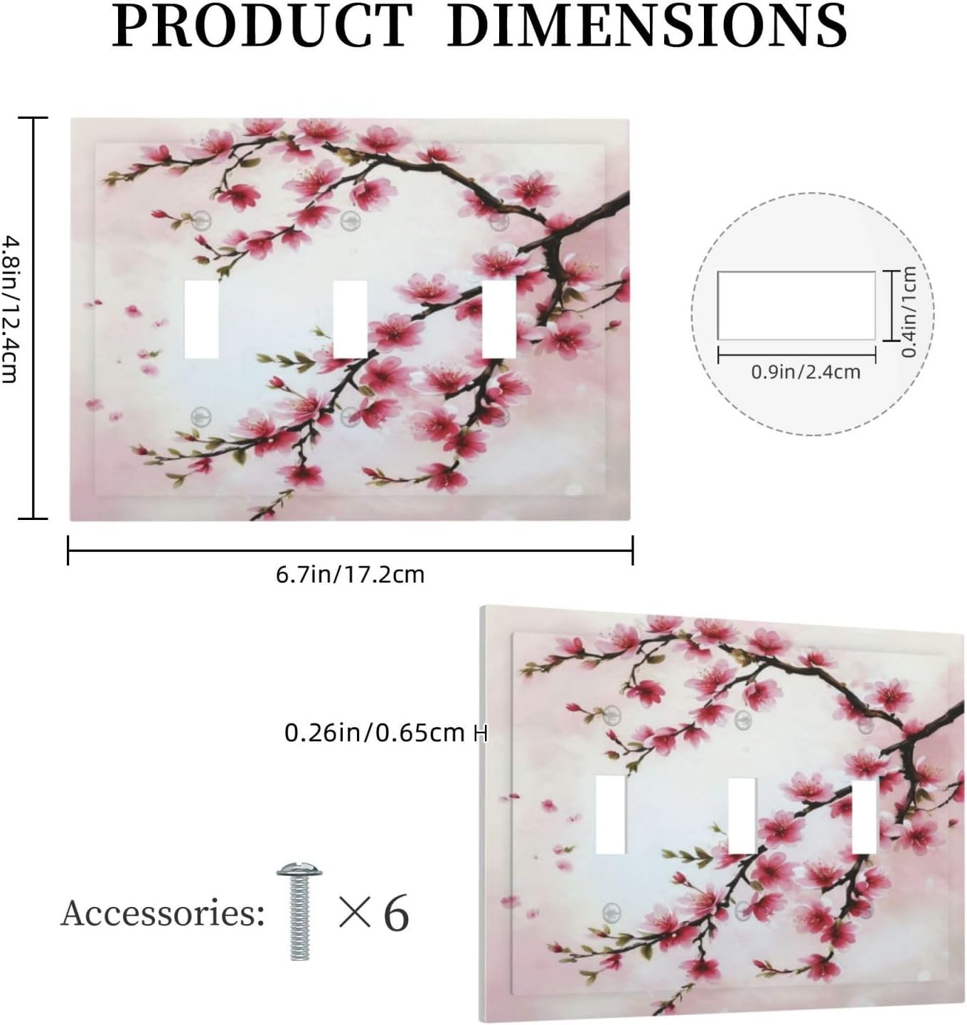 Branch with Pink Flowers Light Switch Covers 3 Gang Triple Toggle Wall Plate Decorative Switchplate Electrical Faceplate for Farmhouse Living Decor