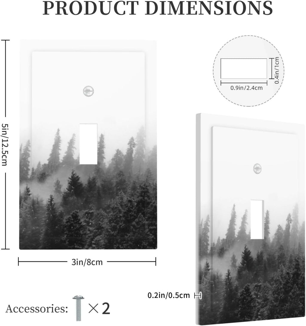 Decorative Light Switch Cover Fores Black White Landscape Misty Woods 1 Gang Single Toggle Device Electrical Faceplate Switchplates Decorator Outlet Wall Plate For Farmhouse Cabin Decor