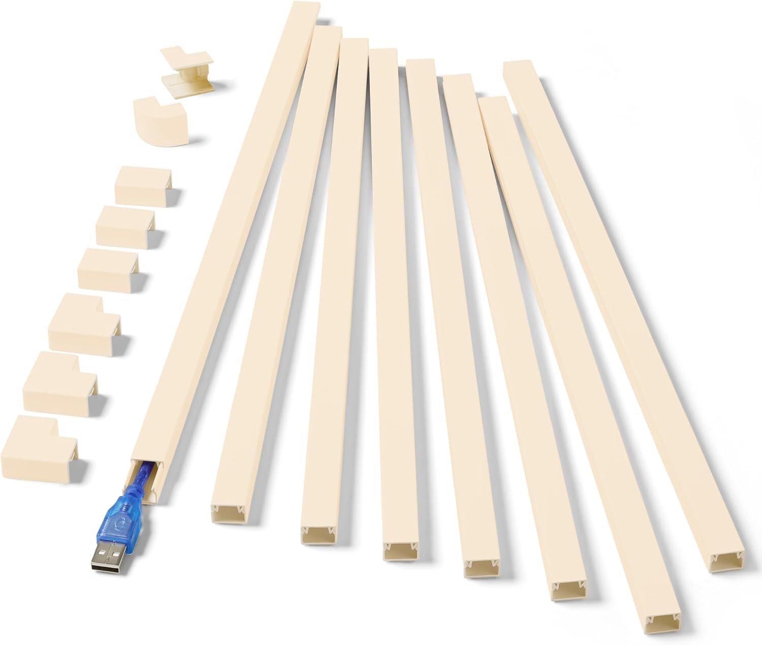 One-Cord Hider Kit, 126in (8 x L15.7in) Cable Covers for Wires on Wall, Mini Wire Hider for Wall Mounted TV, Beige Cable Raceway, Paintable Cord Cover Cable Management for Home Office, W0.6in x H0.4in
