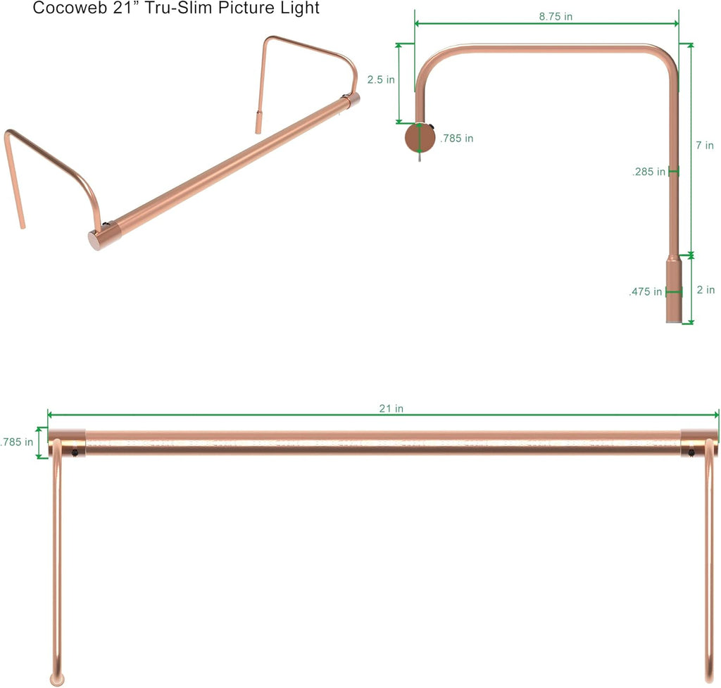 Cocoweb 21 Inch Tru-Slim Copper Picture Light - LED, 2700K, Adjustable Arm, Plug-in, Toggle Switch, Sleek and Compact Design