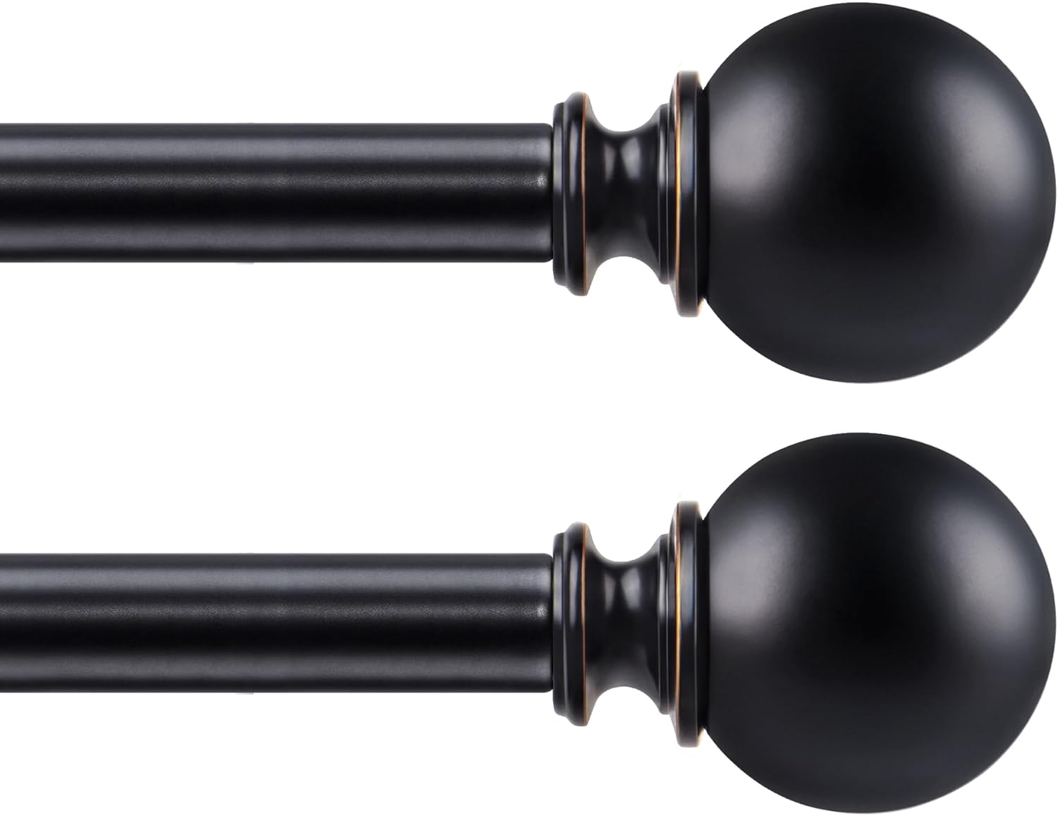 KAMANINA 2 Pack Curtain Rods 32 to 58 Inch (2.6-4.8ft), 7/8 Inch Single Heavy Duty Curtain Rods for Windows Adjustable Decorative Drapery Rod with Round Finials, Black