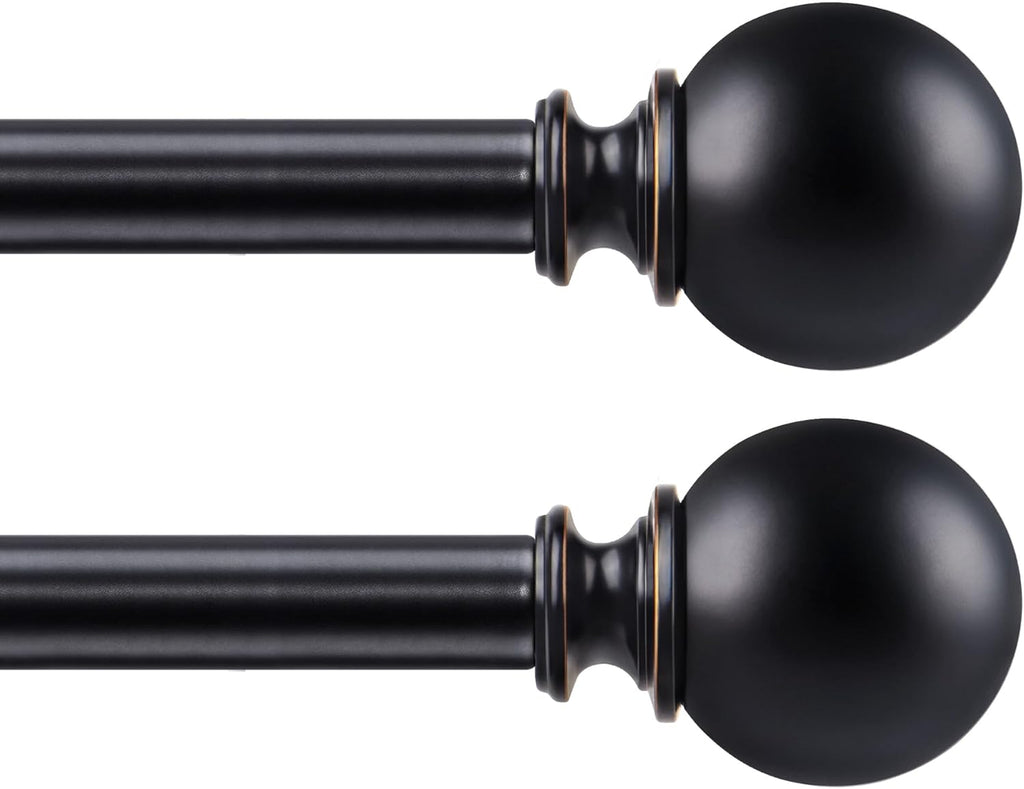 KAMANINA 2 Pack Curtain Rods for Windows 48 to 84 Inch (4-7ft), 7/8 Inch Single Heavy Duty Window Curtain Rod Adjustable Decorative Drapery Rods with Round End, Black