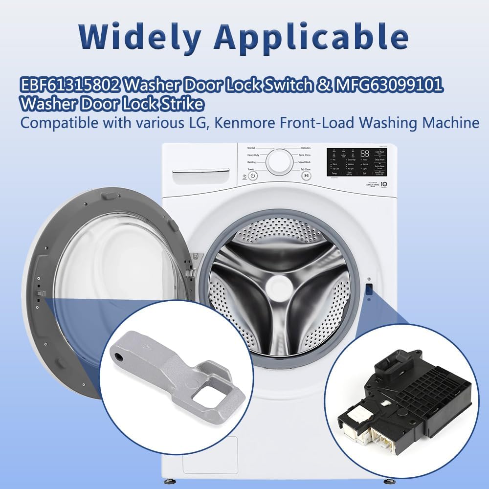 Upgraded EBF61315802 Washer Door Lock Switch & MFG63099101 Washer Door Lock Strike for LG/Kenmore Washing Machine, 2 Pcs Replacement Parts