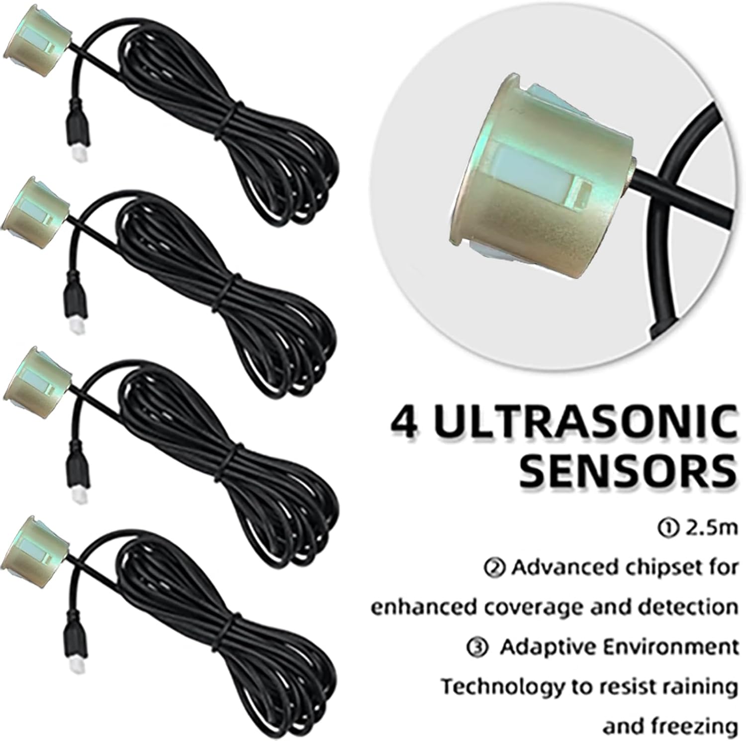 New Feature Rear Parking Sensor with Selectable Distance in Feet, Bidirectional Display Options, and Customizable Numeric Orientation and There are 18 Color Probes to Choose from(Champagne Gold)
