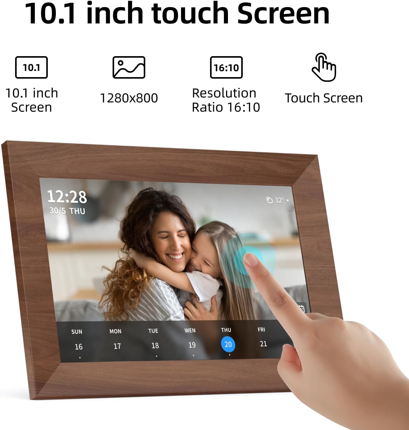 10.1 Inch Smart Wi-Fi Digital Calendar (Wood Grain) - Displays Your Photos, Wi-Fi Sync with Google Calendar, Wide Angle HD View