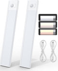 Joyzy 2 Pack 66 LED Motion Sensor Closet Lights, 9.2’’ Rechargeable Under Cabinet Lighting Magnetic Wireless 3 Color Temps & Dimmable Under Counter Light Motion Activated Pantry Light (110 Lumen)