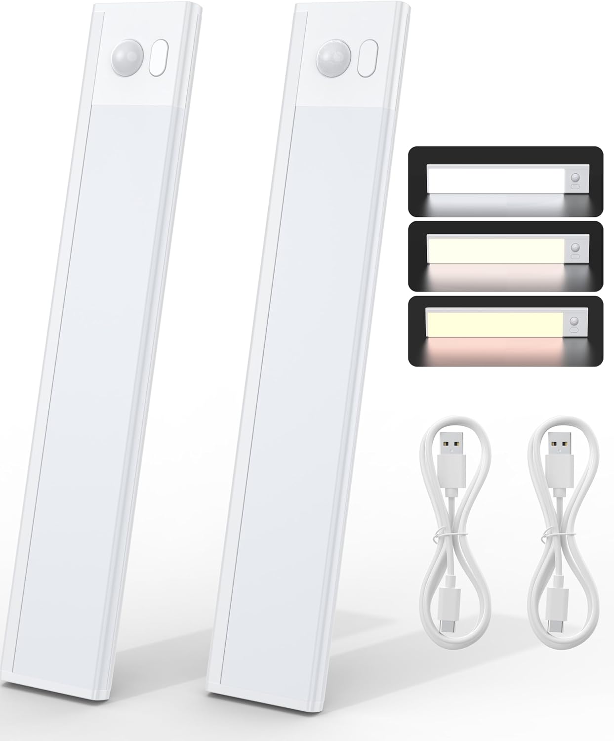 Joyzy 2 Pack 66 LED Motion Sensor Closet Lights, 9.2’’ Rechargeable Under Cabinet Lighting Magnetic Wireless 3 Color Temps & Dimmable Under Counter Light Motion Activated Pantry Light (110 Lumen)