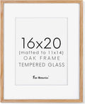 16x20 Picture Frame for Wall, 16 x 20 Solid Oak Wood Frames, Tempered Glass, 16x20 Picture Frame with Mat for 11x14, 16 by 20 Wood Frames, 16 x 20 Matted Poster Frame, Natural Oak Color