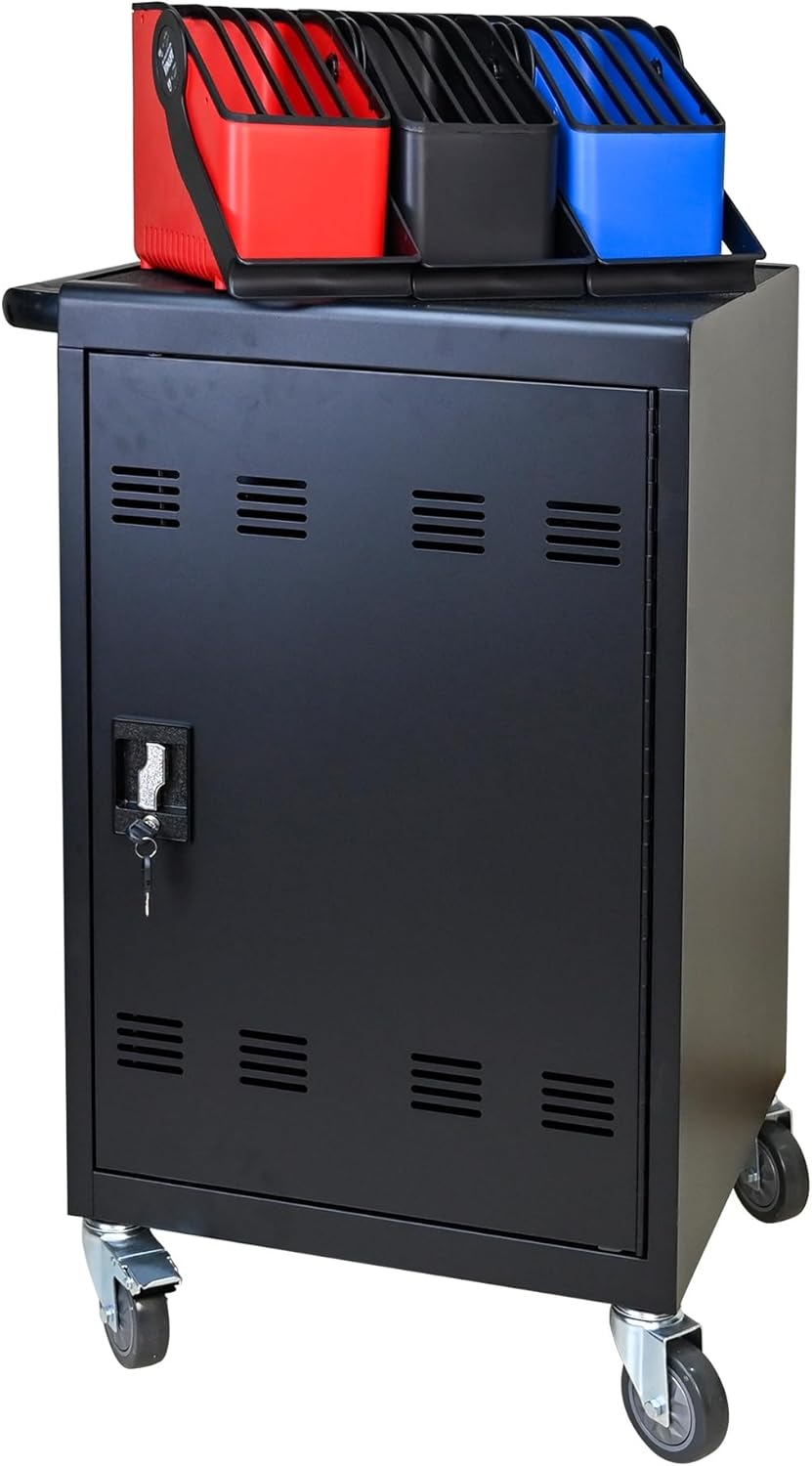 Laptop Charging Cart, 30 Laptop Storage Cart with 6 5-Slot Equipment Baskets, Mobile Charging Cabinet for iPads up to 16.3", Chromebook Devices, Cord Management,Access Lock.School,Business.Black