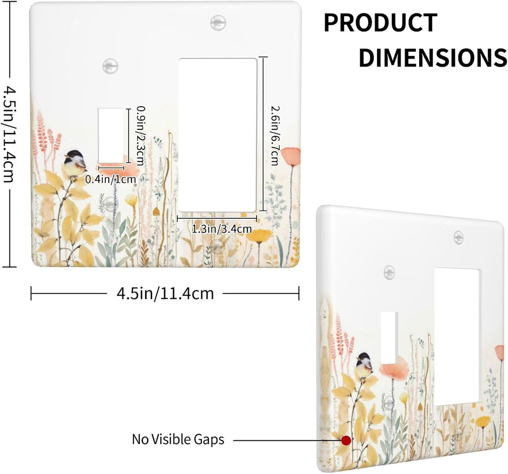 Outlet Covers Colorful Floral Watercolour Cuddly Bird 1 Toggle 1 Rocker Combination Decorative Wall Plate Electrical Switch Plates Light Switch Cover Plate For Bed Room Living Room Decor