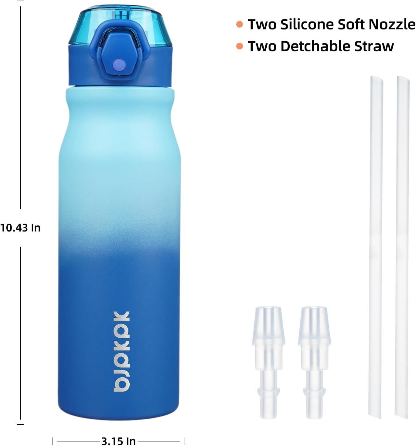 BJPKPK Insulated Water Bottle 25oz Stainless Steel Water Bottles with Straw and Carry Handle Double Wall Metal Thermal Flask,Sky