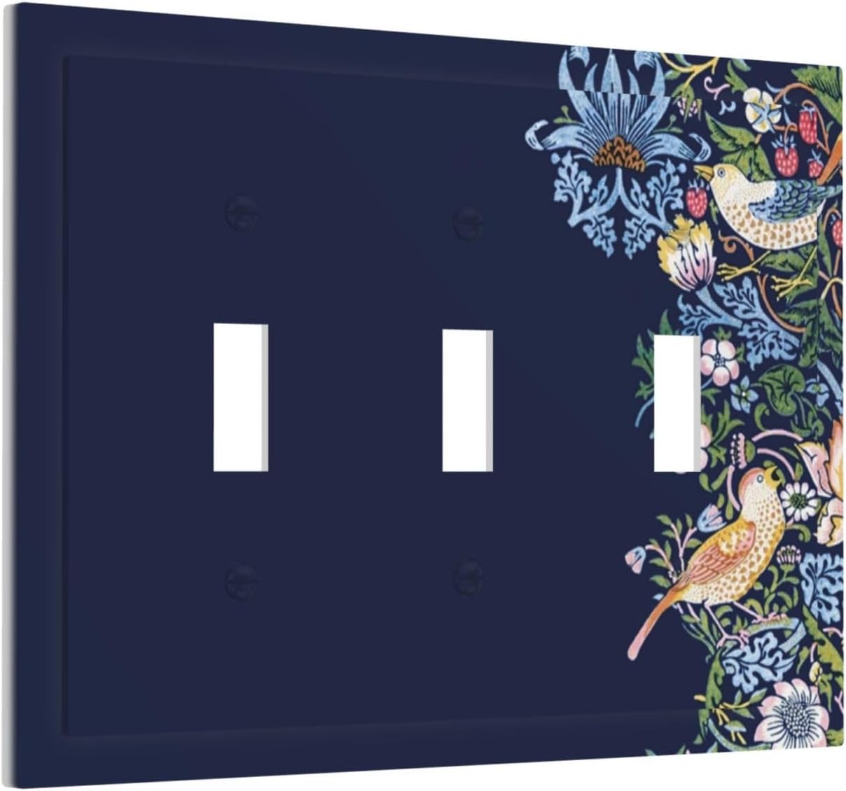 Decorative Light Switch Cover Plate Vintage Blue Morris Strawberry Thief Bird Flower 3 Gang Wall Plate Oversized Triple Toggle Switch Cover Plate Jumbo Faceplate