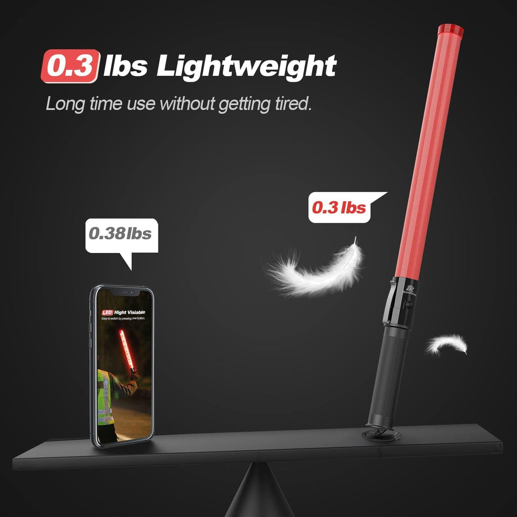 RoadHero 10 Pack 21 Inch Traffic Wand, Brightness Traffic Control Baton with 2 Flashing Modes, Safety Marshalling Wands with Side Clip for Airport, Parking Lot, Car Directing