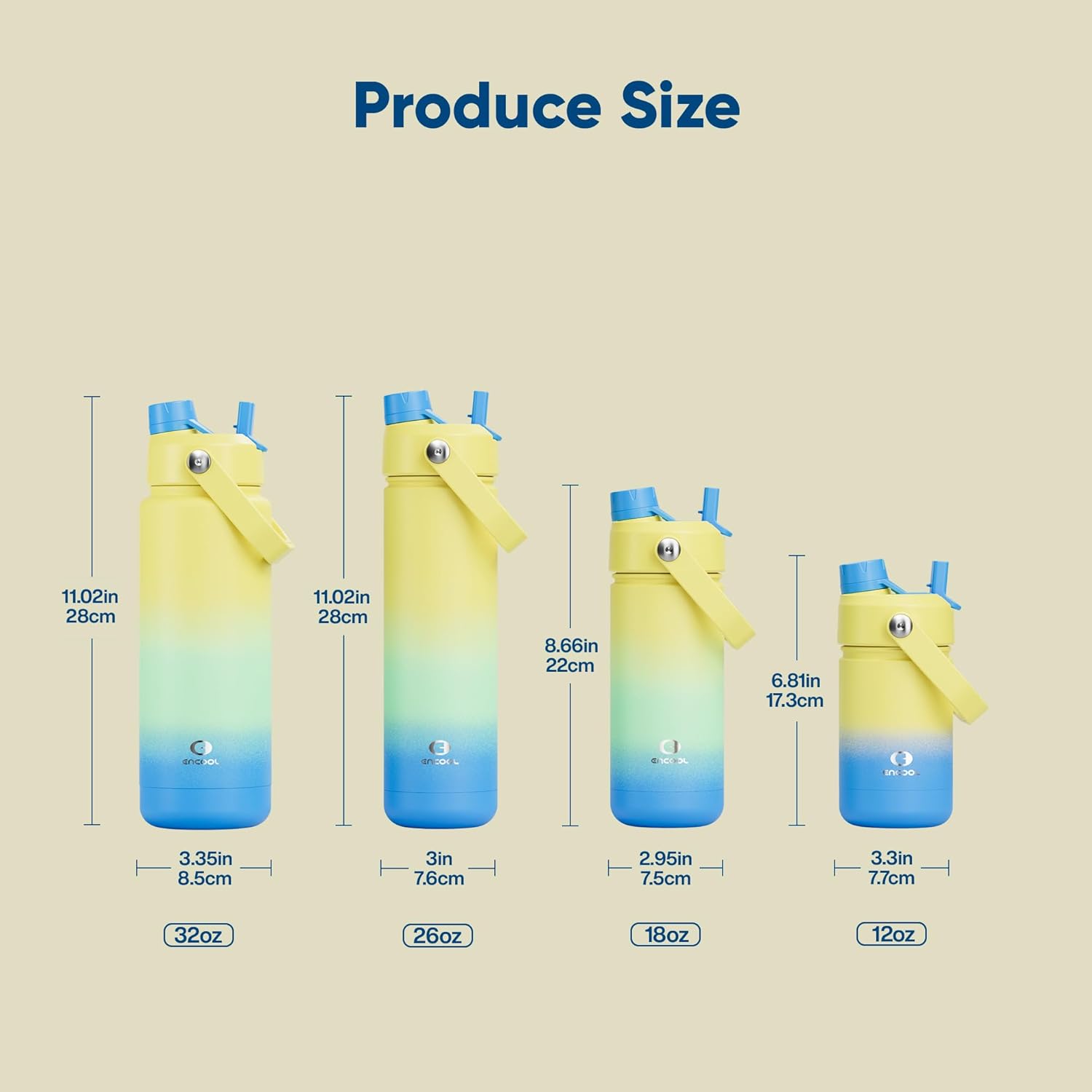 ENCOOL Insulated Water Bottle with Straw Stainless Steel Water Bottle, Leak-Proof, BPA-Free, Double Wall Vacuum Keeps Cold for 24 Hours for Sports, Travel, School (18 oz, Soft Lagoon)