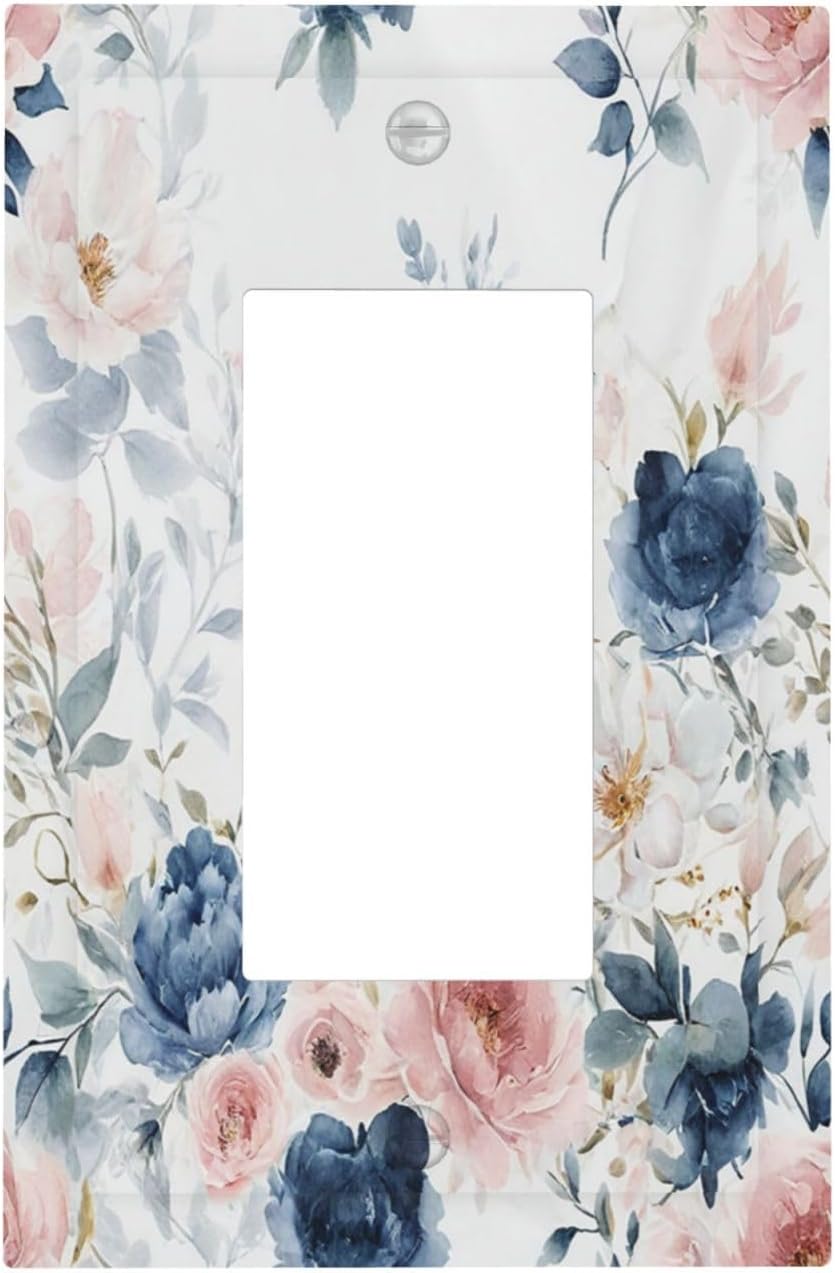 Outlet Covers Elegant Watercolor Pink Blue Flowers Floral 1 Gang Wall Plates Single Rocker Light Switch Covers Decorative Switch Plates Electrical GFCI Panel Covers for Home Office Decor 5 X 3 IN