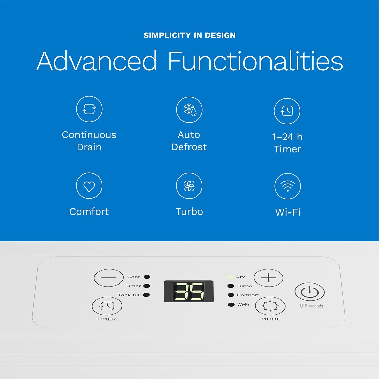 hOmeLabs Dehumidifier - Advanced Humidity & Moisture Control, Quiet, Efficient, Auto Shut-off, Ideal for Home, Basement, Office - 1,800 Sq Ft Wi-Fi (8 Pint MAX 24 Pint at 95°F, 90% RH)