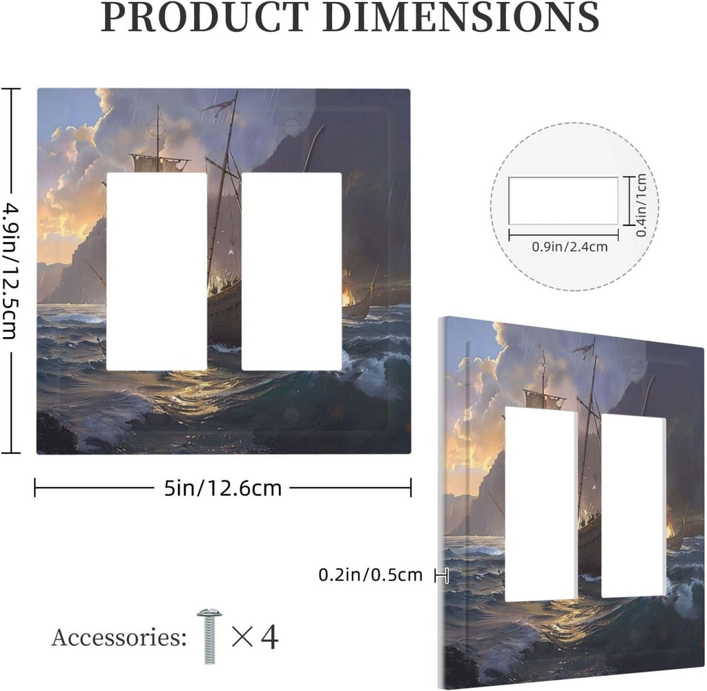 Decorative Outlet Covers Medieval Vintage Sailing Adventure Sailings Ocean Waves 2 Gang Double Rocker Light Switch Cover Plate Electrical Switch Plate Cover Decorate GFCI Wall Plate for Bedroom Cabin