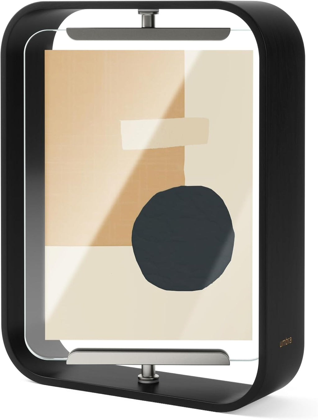 Umbra Bellwood 5x7 Desk Picture Frame with Bent Wood Trim and Two-Sided Rotating Display, Black