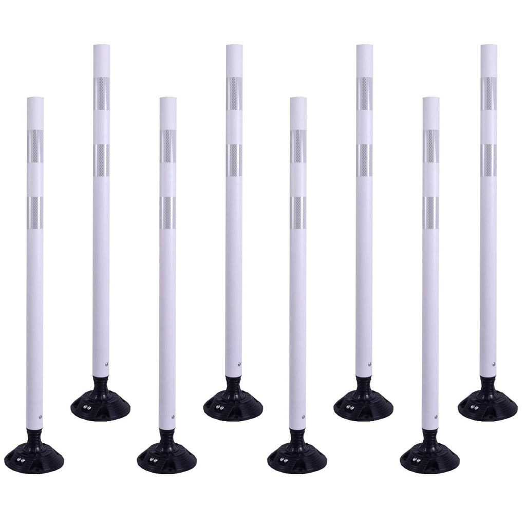 8 Pack Traffic Delineator Posts – High Visibility Reflective Safety Cones with Spring Base for Roadway, Parking, Garage, Construction Zones (White, 48 Inch)