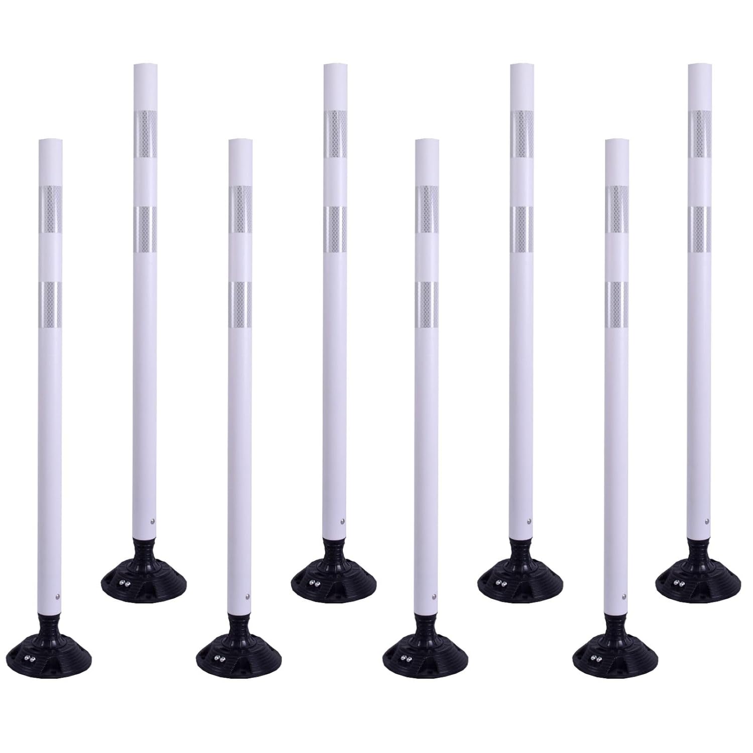 8 Pack Traffic Delineator Posts – High Visibility Reflective Safety Cones with Spring Base for Roadway, Parking, Garage, Construction Zones (White, 48 Inch)