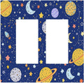 Stars Starry Night Sun Moon Planet Constellations Decorative Outlet Covers 2 Gang Double GFCI Rocker Light Switch Cover Plate Electrical Wall Panels for Bedroom Bathroom Decor