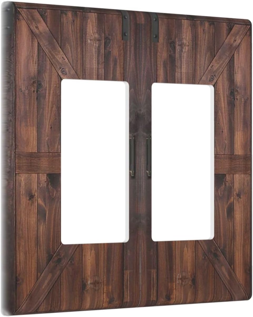Decorative Outlet Covers Vintage Brown Farmhouse Barn Door 2 Gang Light Switch Cover Plate Double Rocker Wall Plates for Electrical Outlets Switch Plate Covers for Bedroom Home Decor