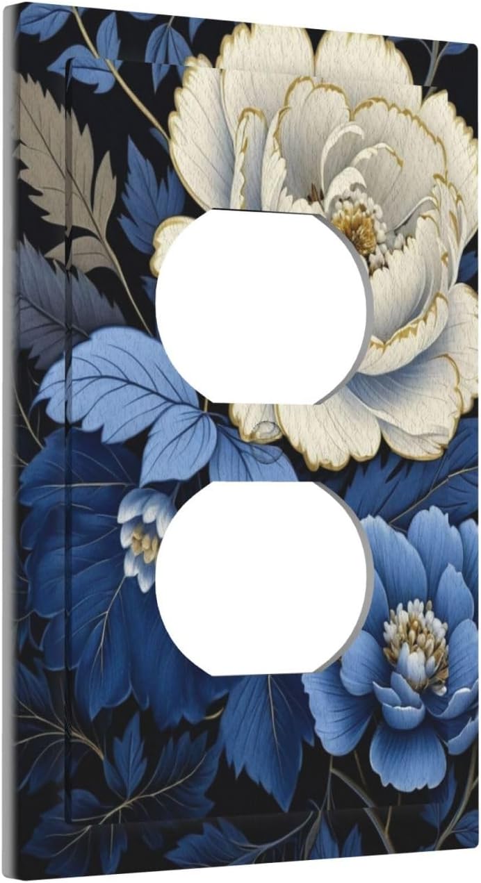 Blue White Flowers Light Switch Cover 1 Gang Outlet Plate Single Duplex Wall Plate Covers Decorative Switchplate Covers Electrical Faceplate for Home Decor