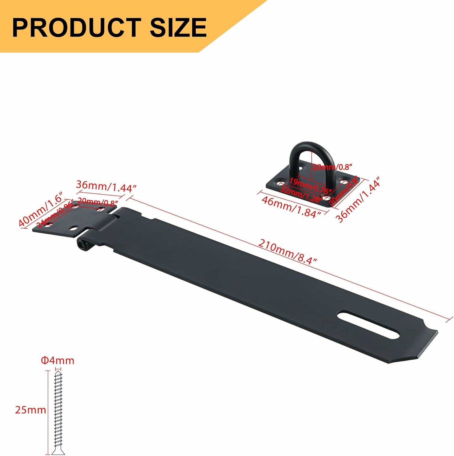 Alise Door Locks Hasp Latch,8 Inch SUS 304 Stainless Steel Safety Packlock Clasp Hasp Lock Latch,with Fixing Screw for External Doors Window Cabinet Pet Cage, Black MS9B-8C