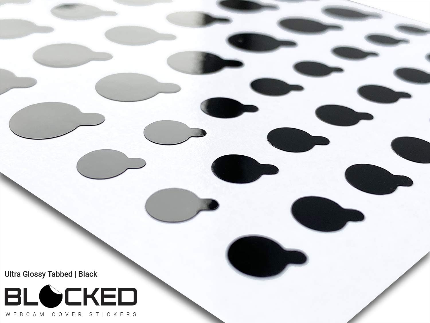 BLOCKED Stackable Webcam/Camera Vinyl Covers | 57 TabbedLow-Tack Restickable Webcam Sticker | Multiple Sizes | Black 57-Pack Tabbed (Ultra Glossy)