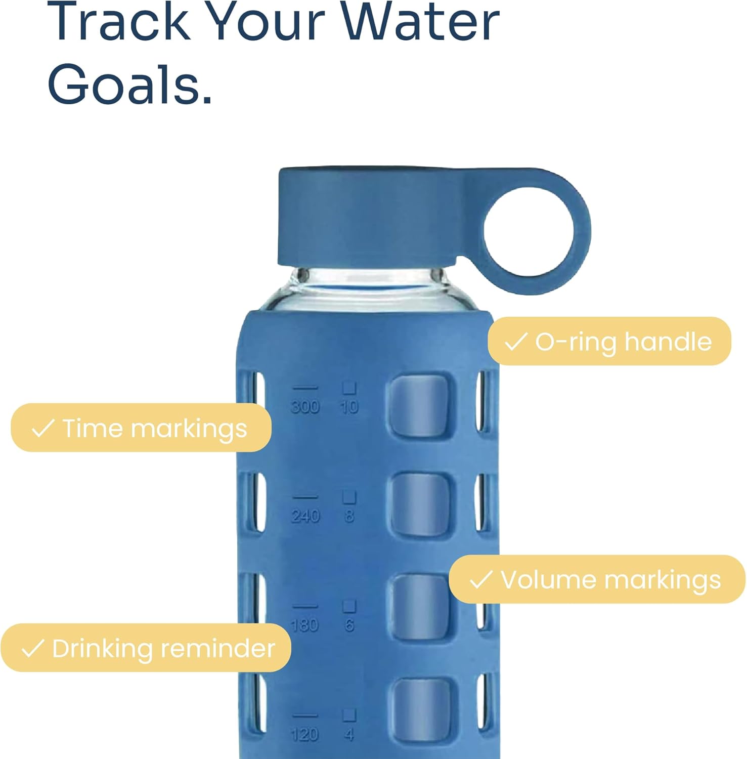 purifyou 40oz / 32oz / 22oz / 12oz Borosilicate Glass Water Bottle with Time & Volume Markers, Silicone Sleeve, Stainless Steel Lid | Reusable Glass Bottle for Water & Juice (12oz Chinese Porcelain)