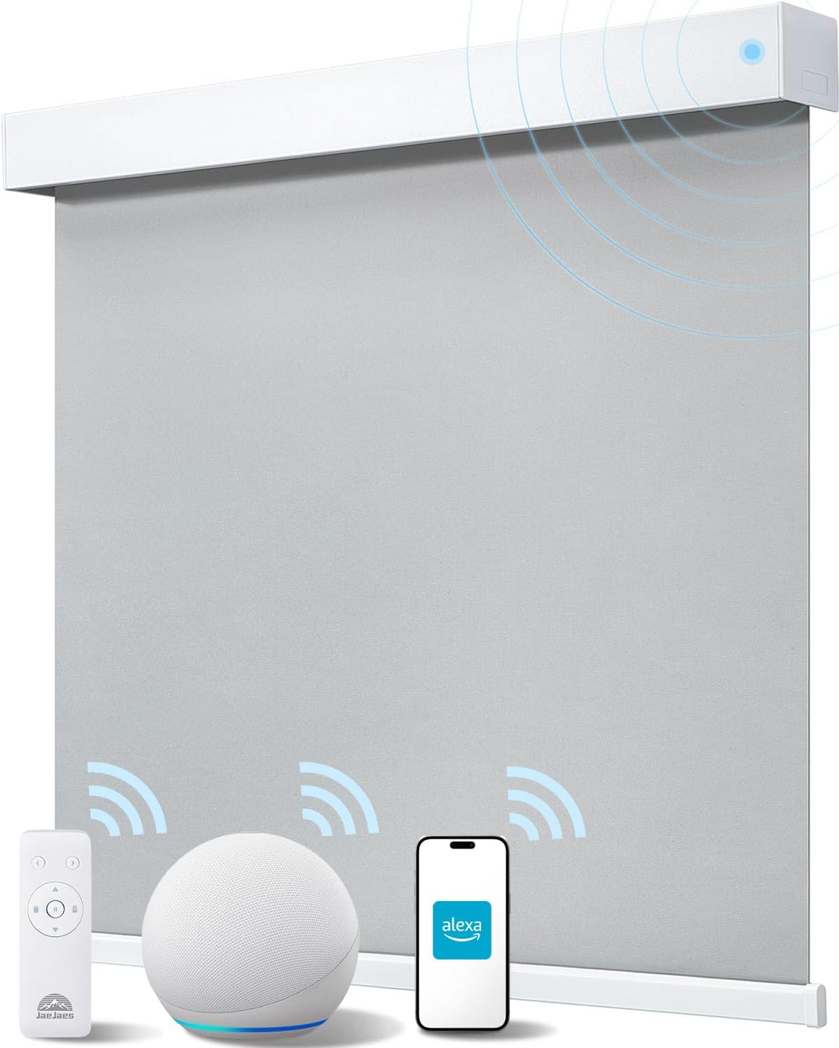 Smart Roller Shades for Windows, Alexa Blackout Motorized Blinds with Remote Control, Easy Install Automatic Electric Blinds for Indoor (28" W x 72" H, Gray Fabric & White Shell)