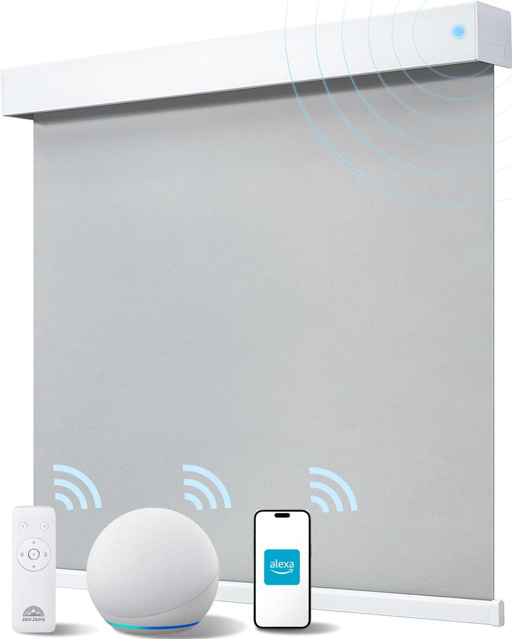 Smart Roller Shades for Windows, Alexa Blackout Motorized Blinds with Remote Control, Easy Install Automatic Electric Blinds for Indoor (22" W x 72" H, Gray Fabric & White Shell)