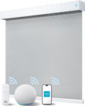Smart Roller Shades for Windows, Alexa Blackout Motorized Blinds with Remote Control, Easy Install Automatic Electric Blinds for Indoor (30" W x 72" H, Gray Fabric & White Shell)