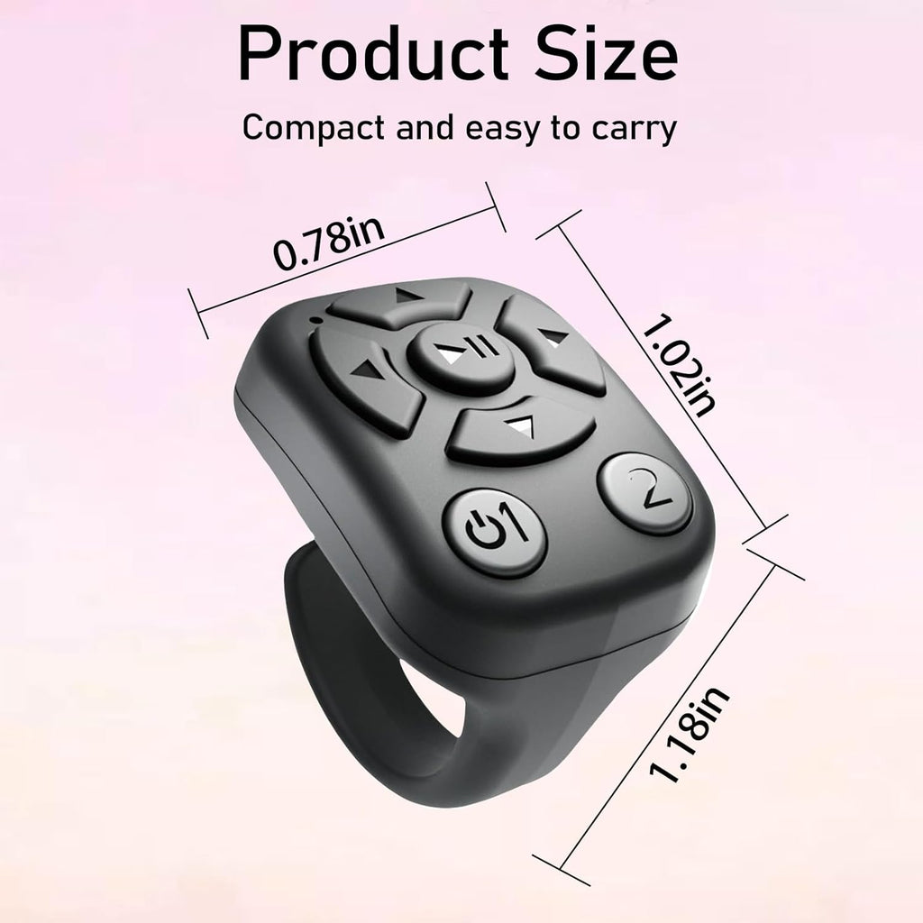 TikTok Scrolling Ring - Bluetooth Remote for TikTok Clips & Tunes, iPhone-Compatible Fingertip Wireless Bluetooth Controller, Ideal for iPad, iOS & Android, with Lively Camera Shutter-(Black)