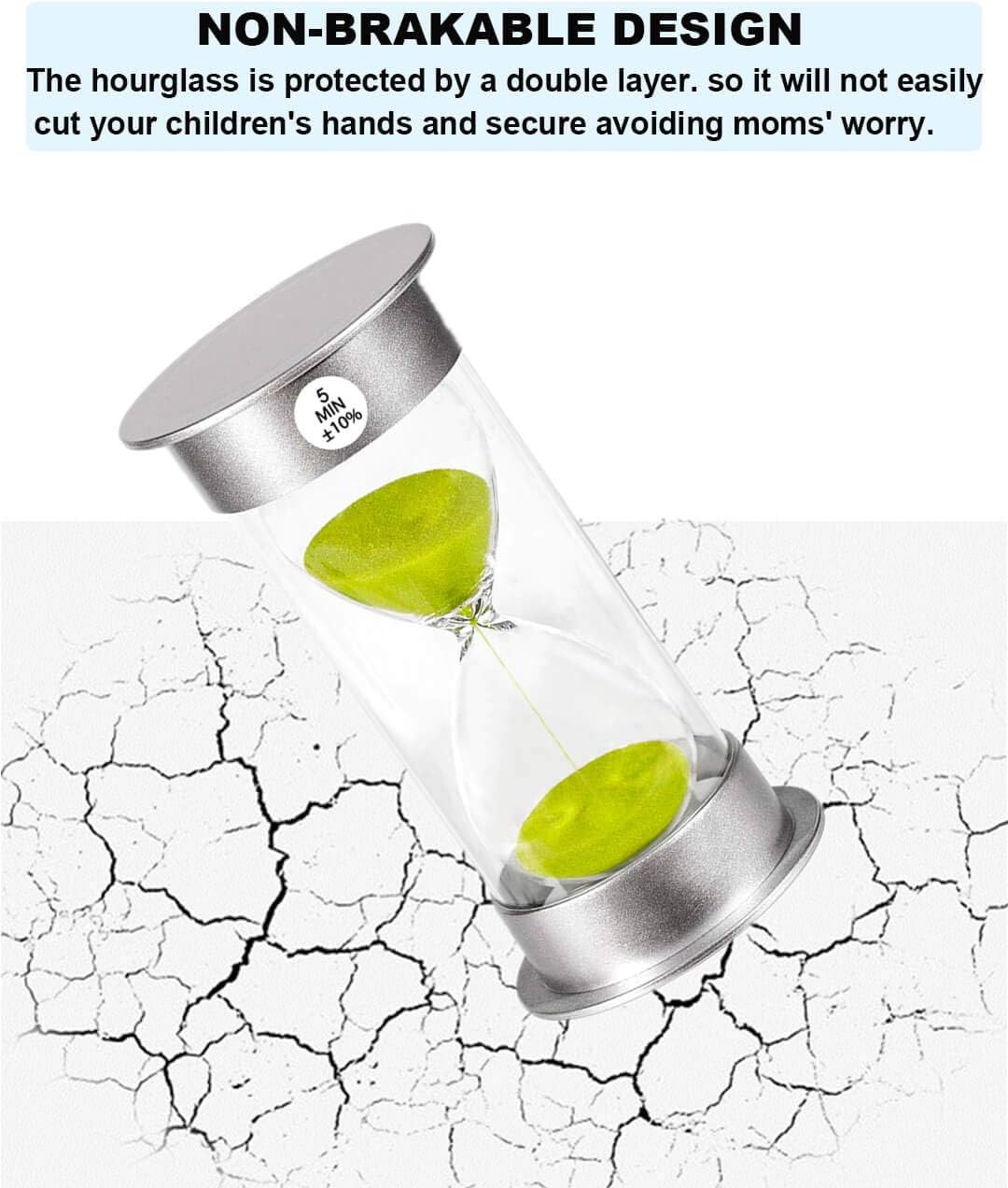 Sand Timer 5 Minute Hourglass Timer, Plastic Sand Clcok 5 minutes, Small Hour Glass Sandglass Timer for Kids, Games, Classroom, Kitchen, Decorative (5 Min, Green Sand)
