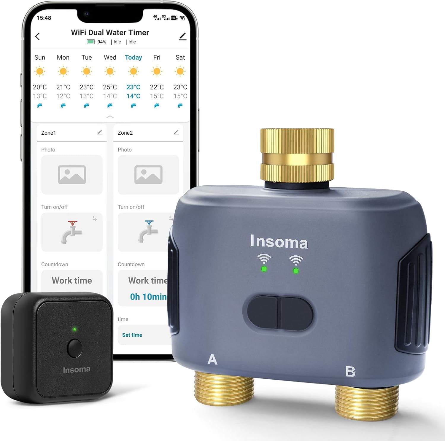 WiFi Water Timer for Garden Hose with Brass Inlet & Outlet,Smart Hose Timer with WiFi Hub, APP & Voice Control,Up to 20 Watering Plans, 2-Zone Sprinkler Drip Irrigation System Controller for Watering