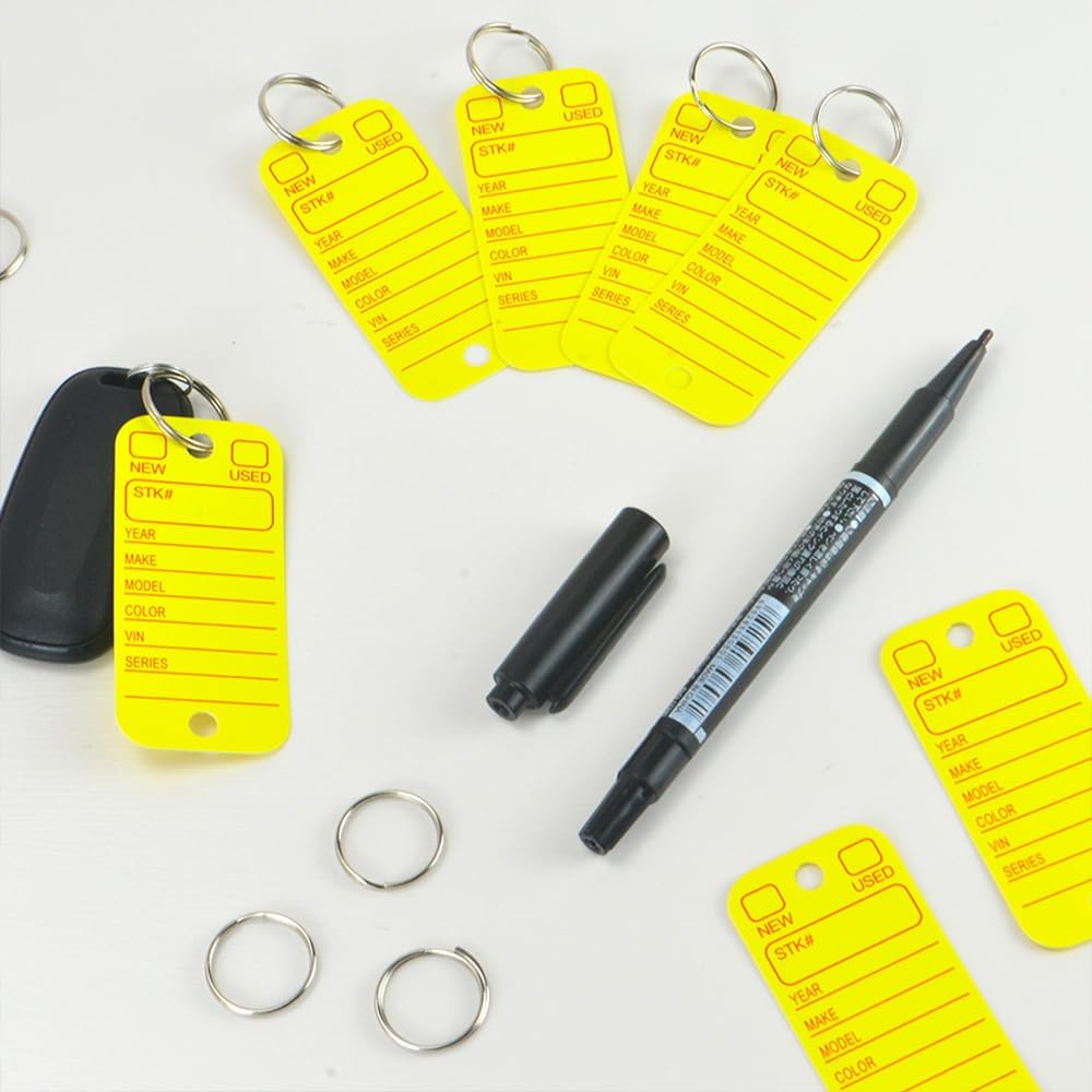 500 Pcs PVC Tags with Labels and Rings, Car Key for Organization, Identifiers, and Luggage Tags with 4 Pcs Markers, Plastic Keychain Tags for Car, Truck, and Dealer Use