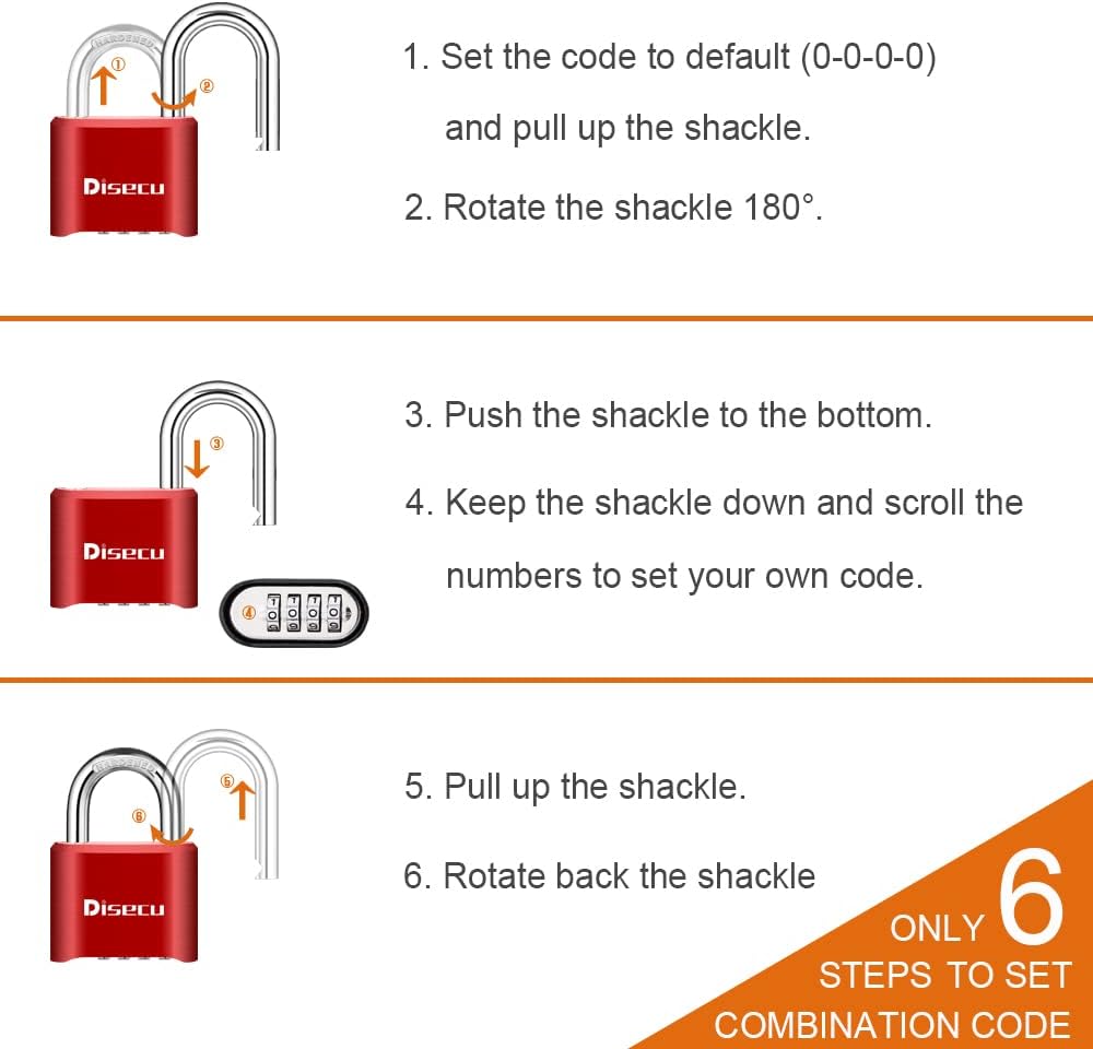 1 Pack disecu Heavy Duty 4 Digit Combination Lock, Outdoor Waterproof Padlock for School Gym Locker, Storage Unit, Shed, Fence, Gate, Toolbox (Red)