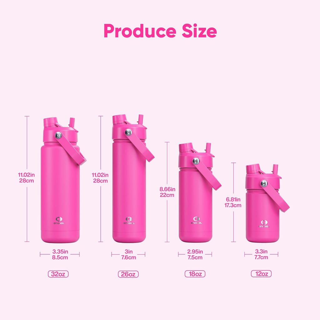 ENCOOL Insulated Water Bottle with Straw Stainless Steel Water Bottle, Leak-Proof, BPA-Free, Double Wall Vacuum Keeps Cold for 24 Hours for Sports, Travel, School (32 oz, Persian Rose)