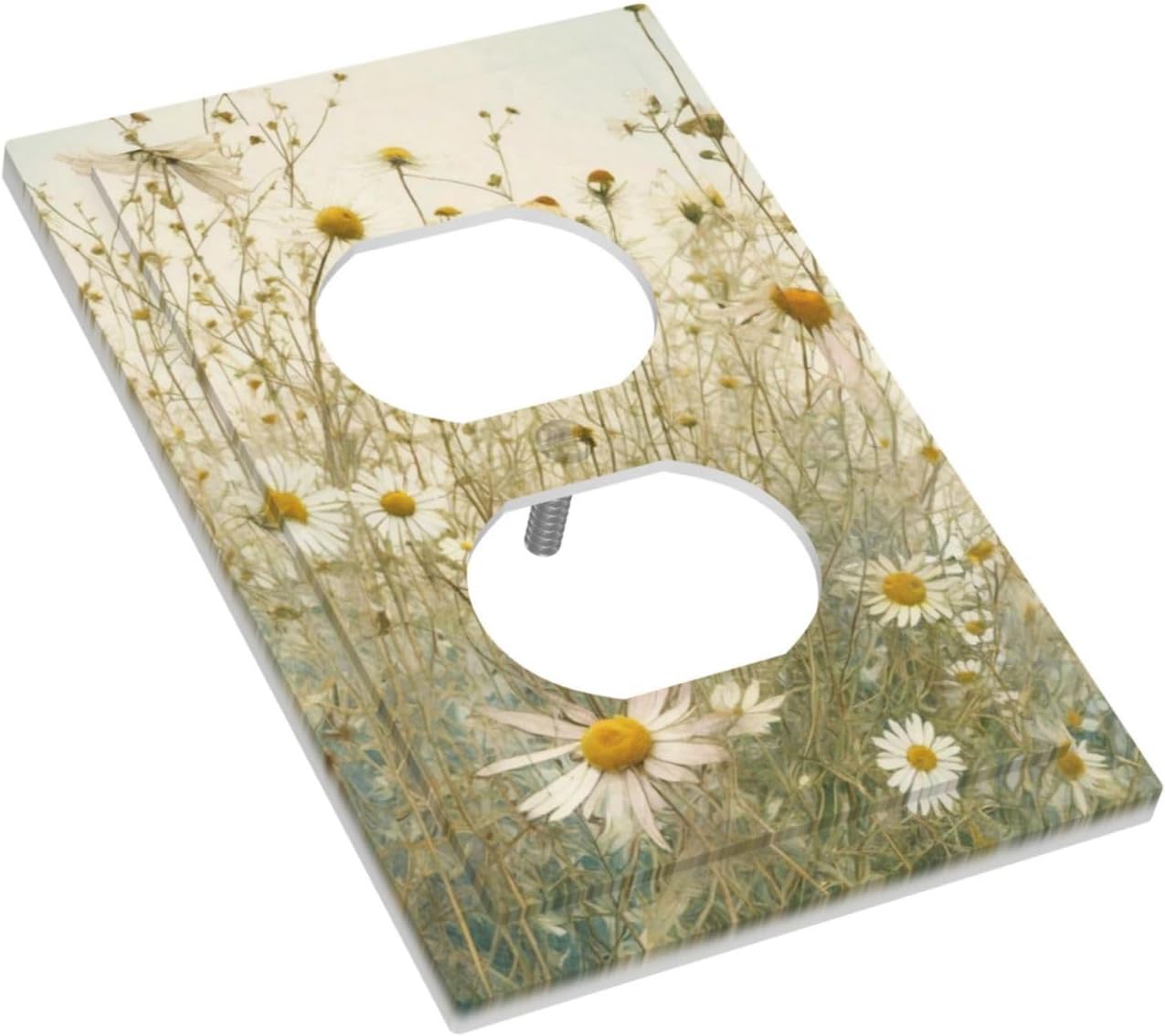 White Wildflowers Daisy Vintage Floral Outlet Covers 1 Gang Duplex Light Switch Cover Decorative Switch Plates Electrical Receptacle Faceplate Wall Plate for Bed Room Living Room Decor