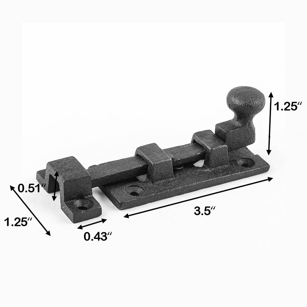 Renovators Supply Manufacturing Slide Bolt Latch 3.5 in. Black Wrought Iron Ball Tip Style Slide Bolt with Mounting Hardware