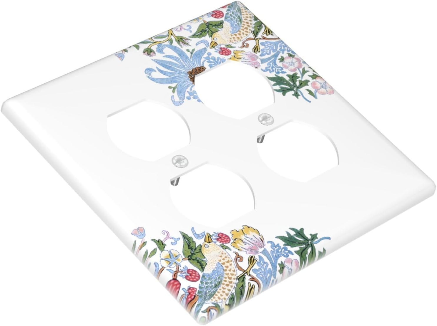 Decorative Outlet Covers Retro Morris Strawberry Rustic Plant Bird 2 Gang Wall Plate Cover Double Duplex Receptacle Two Switch Light Switch Cover Plate Jumbo Dual Faceplate