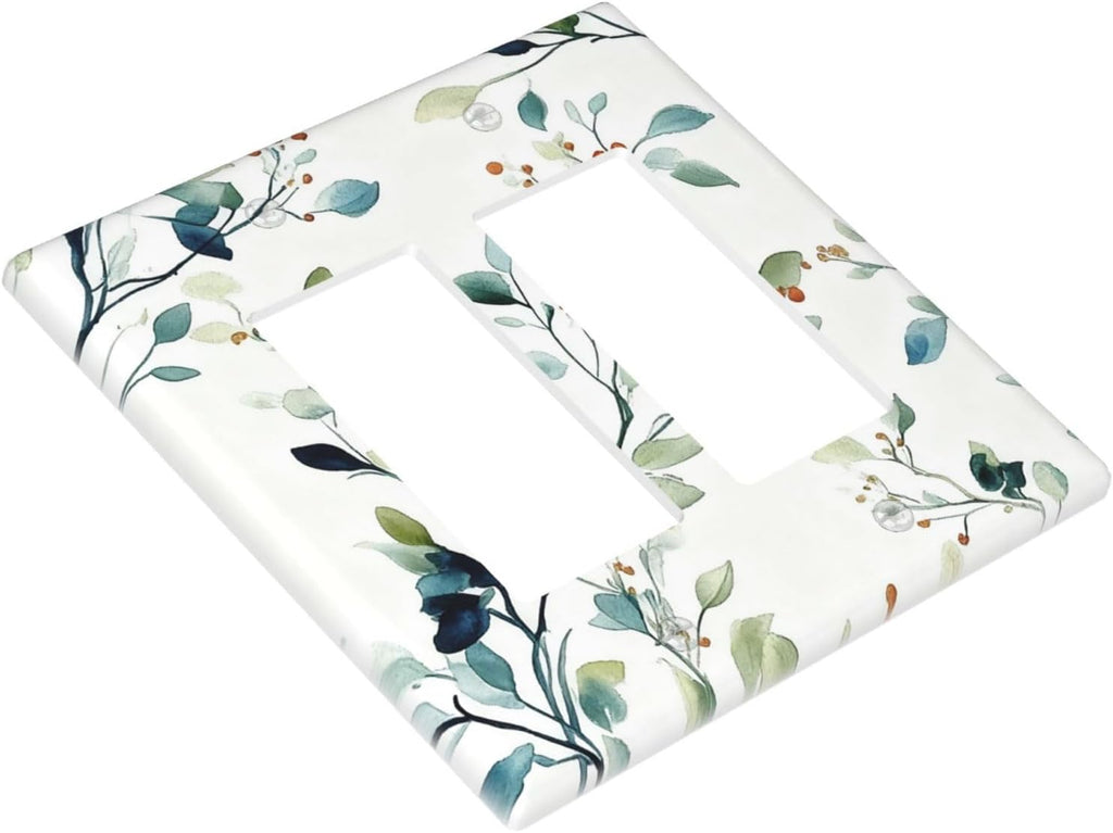 Decorative Outlet Covers Rustic Eucalyptus Leaf Geen Sage Leaves 2 Gang Light Switch Cover Plate Double Rocker Wall Plates for Electrical Outlets Switch Plate Covers for Bedroom Home Decor