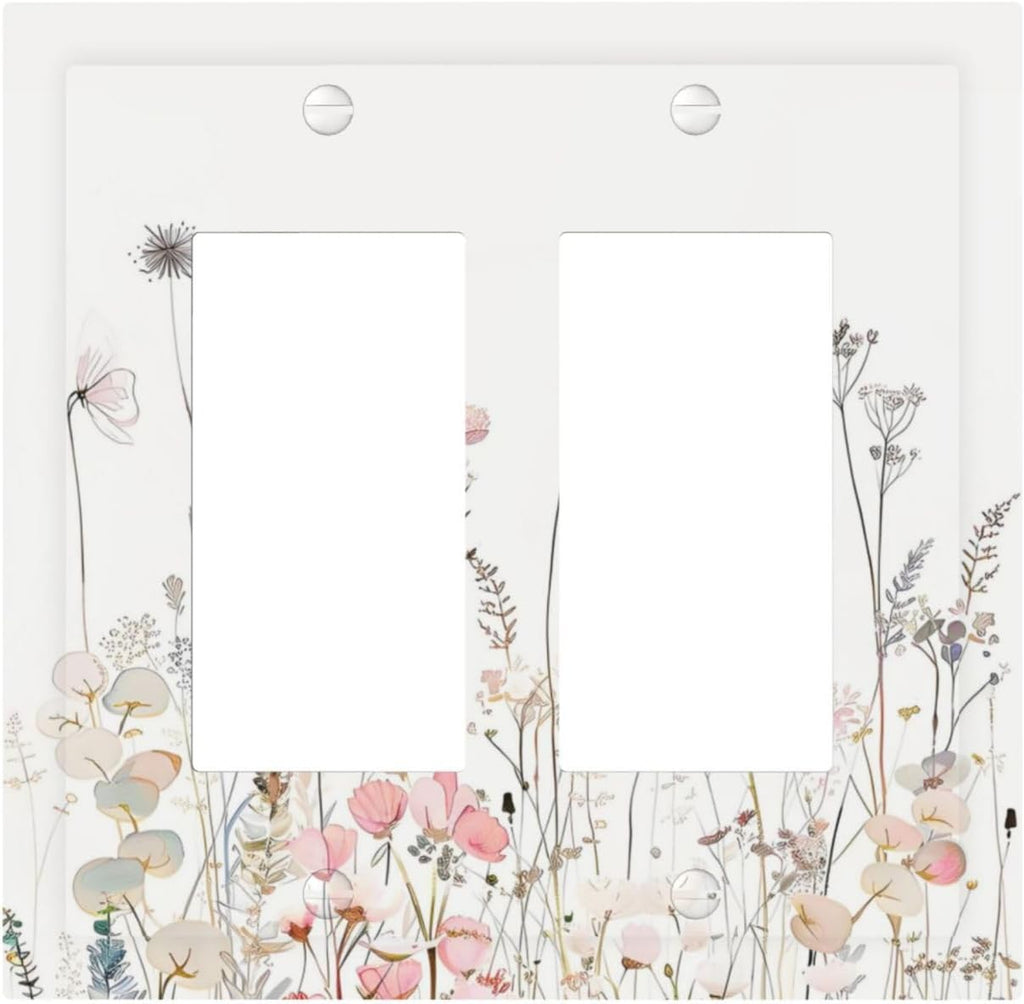 Floral Watercolor Wildflower Dandelion Plant Decorative Outlet Covers 2 Gang Double GFCI Rocker Electrical Wall Panels Light Switch Cover Plate for Farmhouse Bed Room Decor